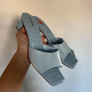 Blue croc JustFab mule heels